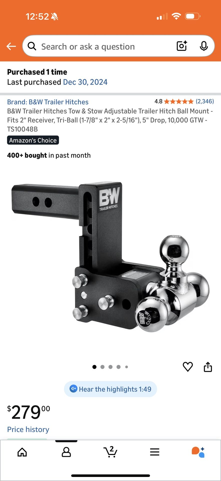 B&W Trailer Hitch Tri-Ball - Fits 2" Receiver