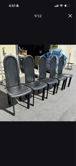 Set of 5 Vintage Artedi Italian Black Leather Dining Chairs Very Good Condition