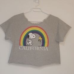 PEANUTS cropped light weight cropped gray sweatshirt w Snoopy oversized S 