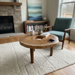 30” round top live edge reclaimed wood coffee side table