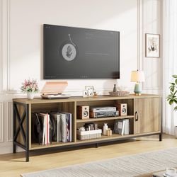 Farmhouse TV Stand for 65 70 75 Inch TVs, 63" Entertainment Center with 3-Tier Storage Shelves and