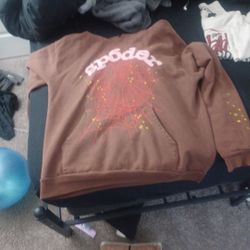 brown sp5der hoodie worn 2x