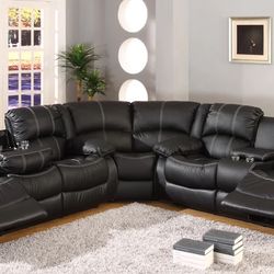Black Leather Sectional Sofa With Reclining Seats