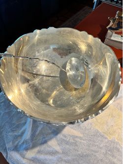 Large silver plate, punch bowl and ladle