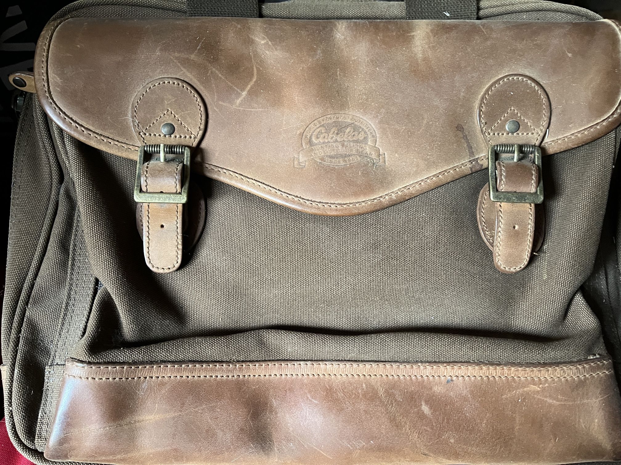 Vintage Cabela's Leather Canvas Messenger Bag LapTop Briefcase Bag