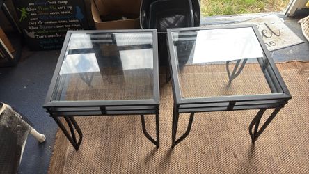 2 metal end tables glass top