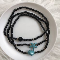 3 ocean/sea life vibes black/blue anklets