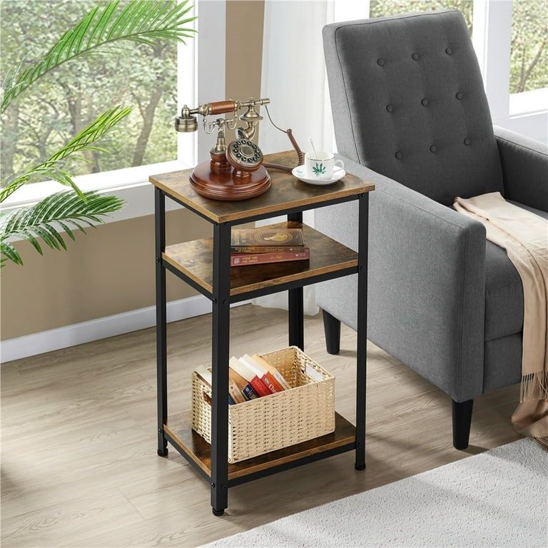 Rustic Industrial End Telephone Table,rustic brown