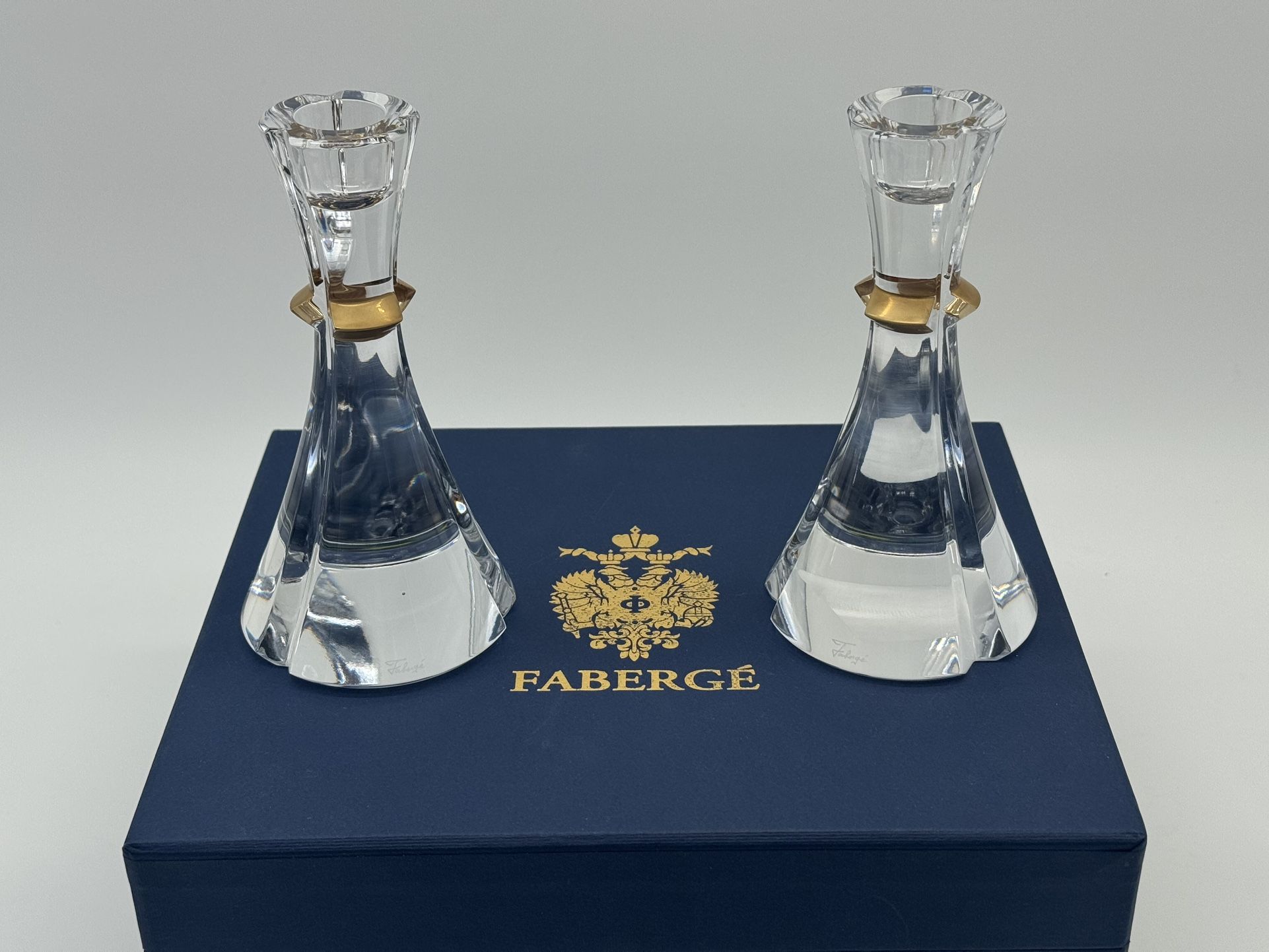 FABERGE ATELIER CRYSTAL COLLECTION CANDLESTICKS / CANDLE HOLDER NEW 100% GENUINE