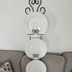 $15.00 - 46" Wrought Iron Plate Or Artwork Display Rack!  Twisted Iron Design/3-section Display - Plates Not Included!