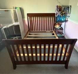 Dark Wood Sleigh Bed Frame - Full Size Bed