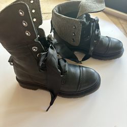 Dr. Martens Aimilita Women's Leather Tall Boots | Fold Over Style |  Like New| Black Gray | Size 7