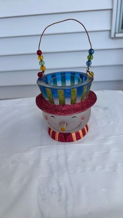 Snowman Christmas Candy Bucket with Handle