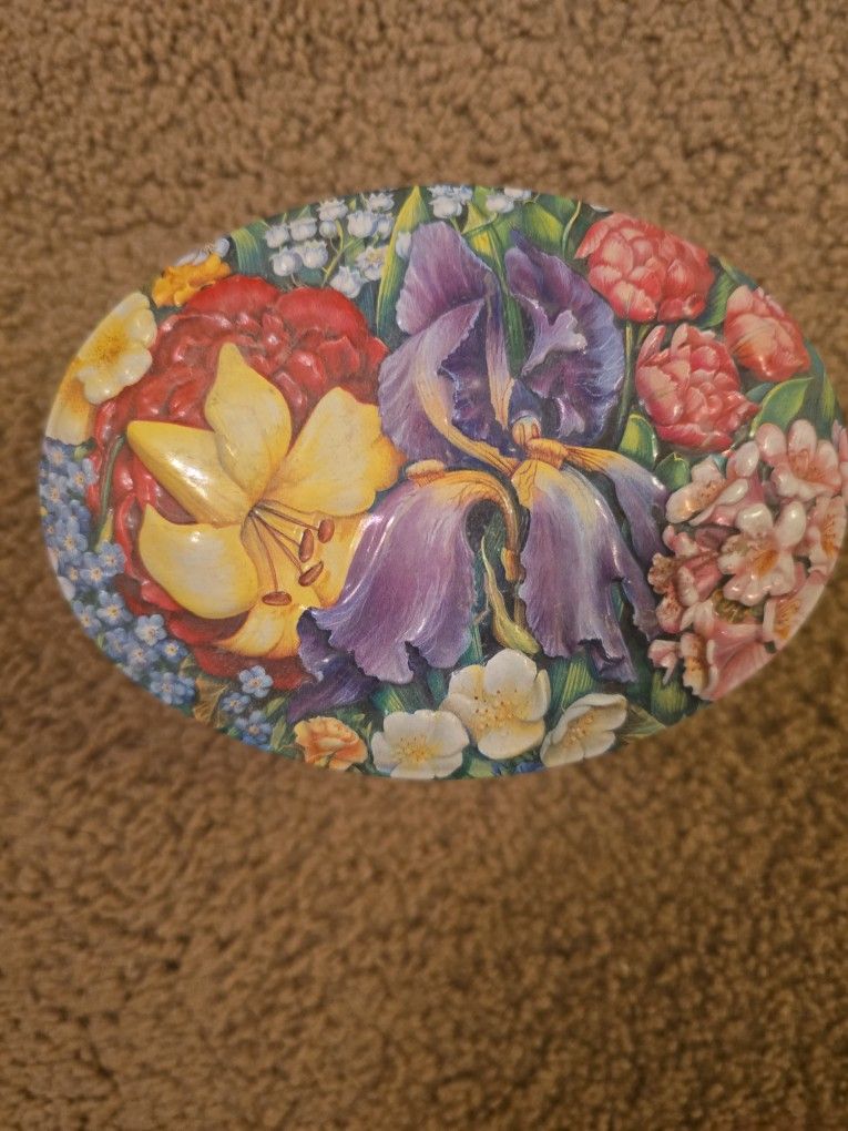 Churchills Oval Floral Tin - Beautiful Bright Colors, Glossy And Embossed.