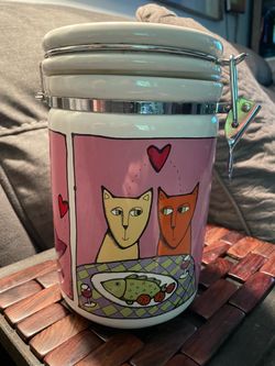 Vintage so cute Ursula βkitty loveβceramic food /treat canister β€οΈ π dodge ceramic