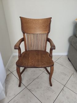 Antique Oak Wood Armchair with Spindle Back