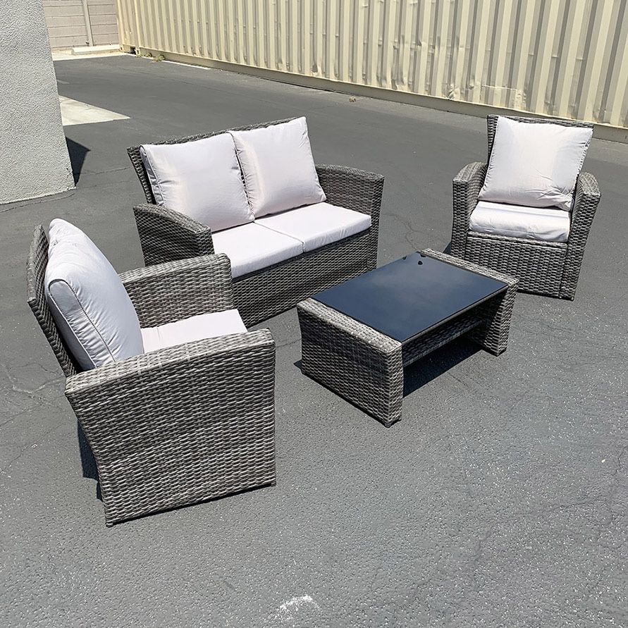 (New) $295 Outdoor 4 Piece Wicker Rattan Funiture Set (Sofa 2 Chair Table)