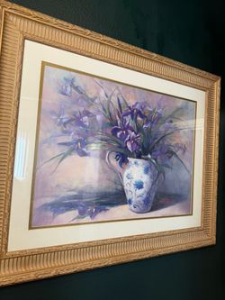 framed iris painting in a vase,signed photo , $70