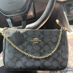 Coach Signature black coated-canvas shoulder bag with gold chain/hardware