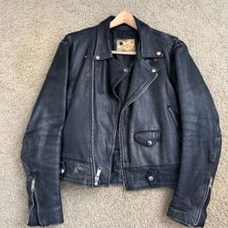Leather Men Sz 44 Men Real Leather Motorcycle Biker Jacket