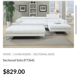 White Faux Leather Sectional Sofa - Ottoman Sold Separately 