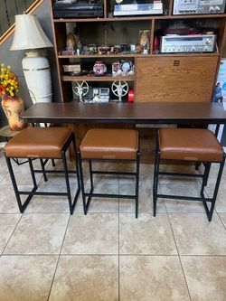 VASAGLE EKHO Collection - Bar Stools Set of 3, Counter Height Bar Stools, Synthetic Leather with Stitching, Mid-Century Modern Counter Stools, 26-Inch
