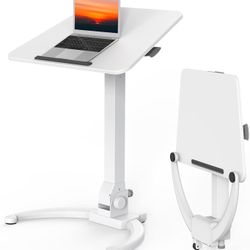 Foldable Mobile Standing Desk, Height Adjustable Sit Stand Desk, 90° Tiltable Rolling Laptop Table, Portable Workstation with Wheels Non-Slip Mat for 