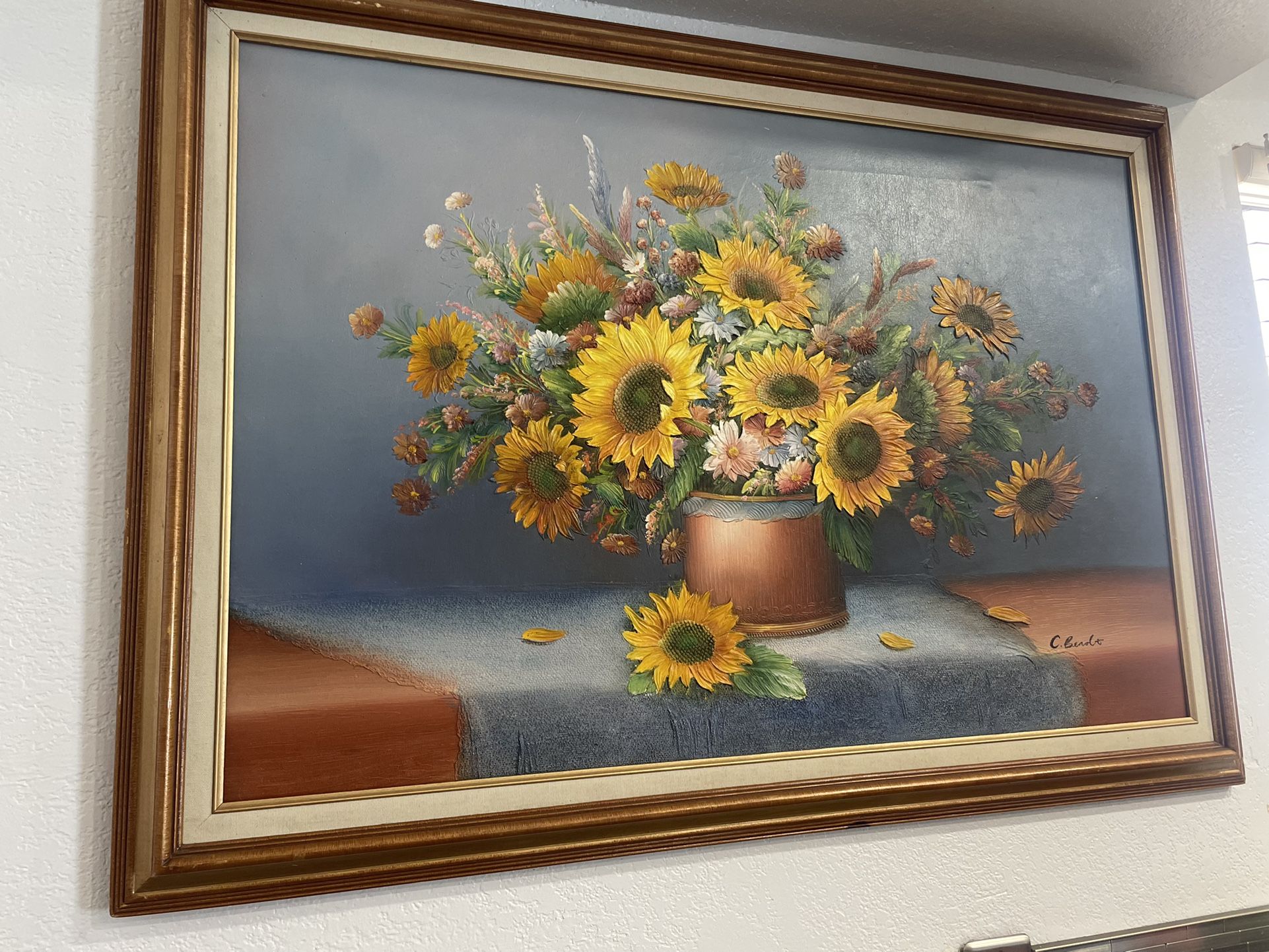 Beautiful Vintage Sunflower Oil Painting By C.Benolt