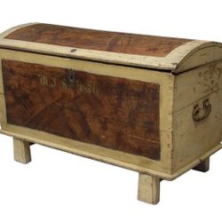 1870s AMAZING Antique wooden dome lid trunk, 19th c.,