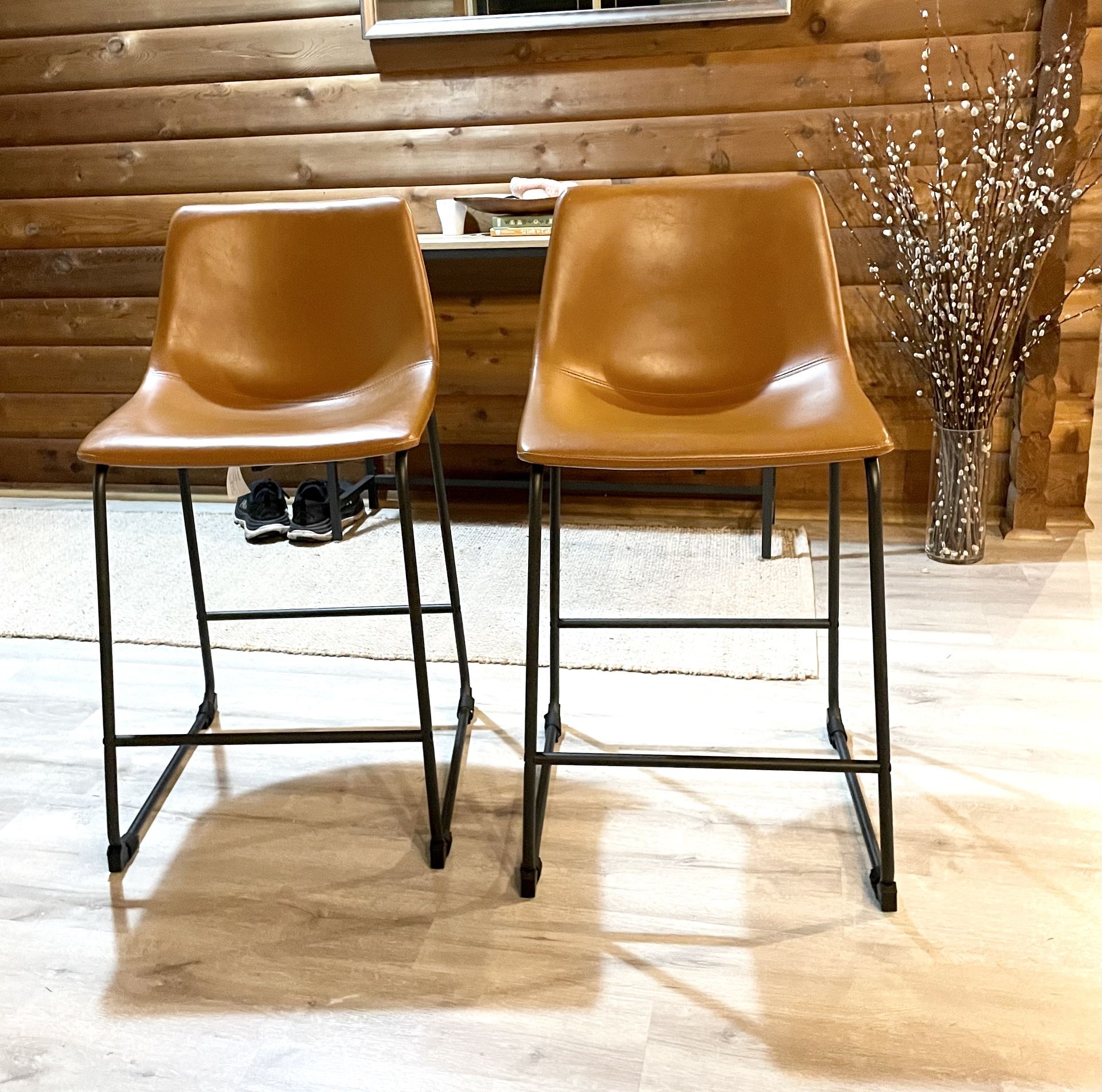 Leather Whiskey Counter Stools (2) For $60