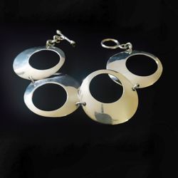 7.25" Artisan Handcrafted Solid Sterling Silver Modernist Concave Oval Link Bracelet. MINT!