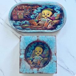 Tweety Bird Stoner Ashtray & Tray Set Cartoon Collectible Decor Stoner Tunes