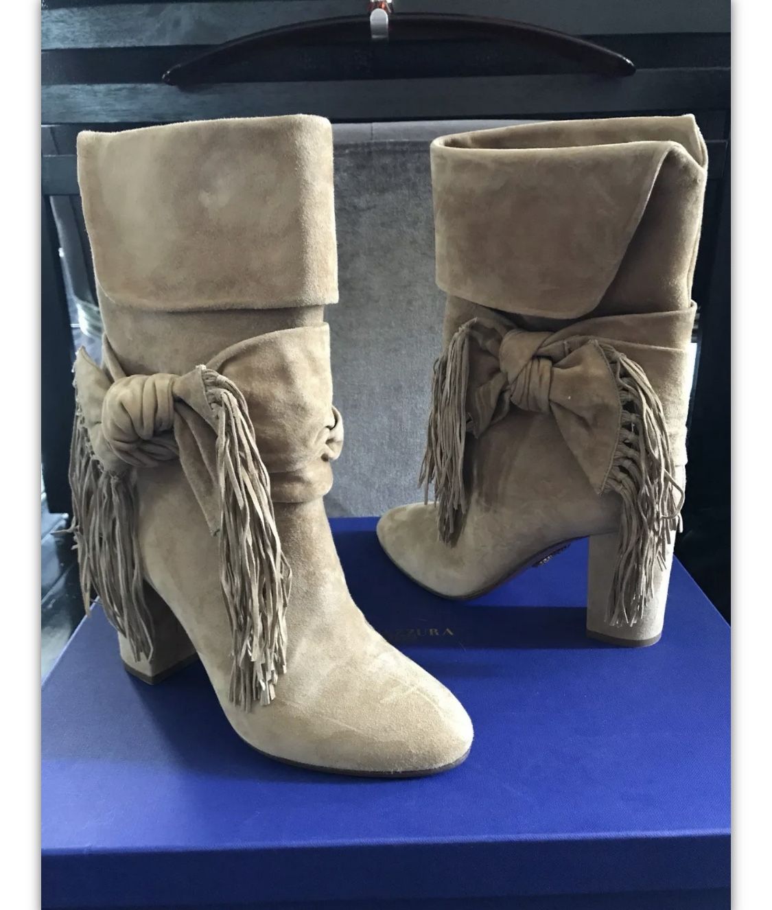 Woman boot size 37 suede Aquazzura fringed bow, beige,Â
