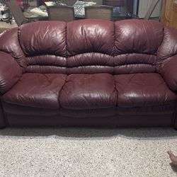 Red Leather Couch, And Loveseat