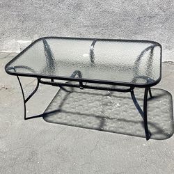(Brand New) $70 Large Outdoor Patio Metal Table 59x36x28 Inches Tempered Glass w/ Umbrella Hole