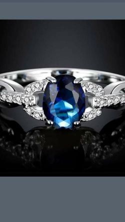 LADIES SAPPHIRE STERLING SLIVER RING SIZE 10.