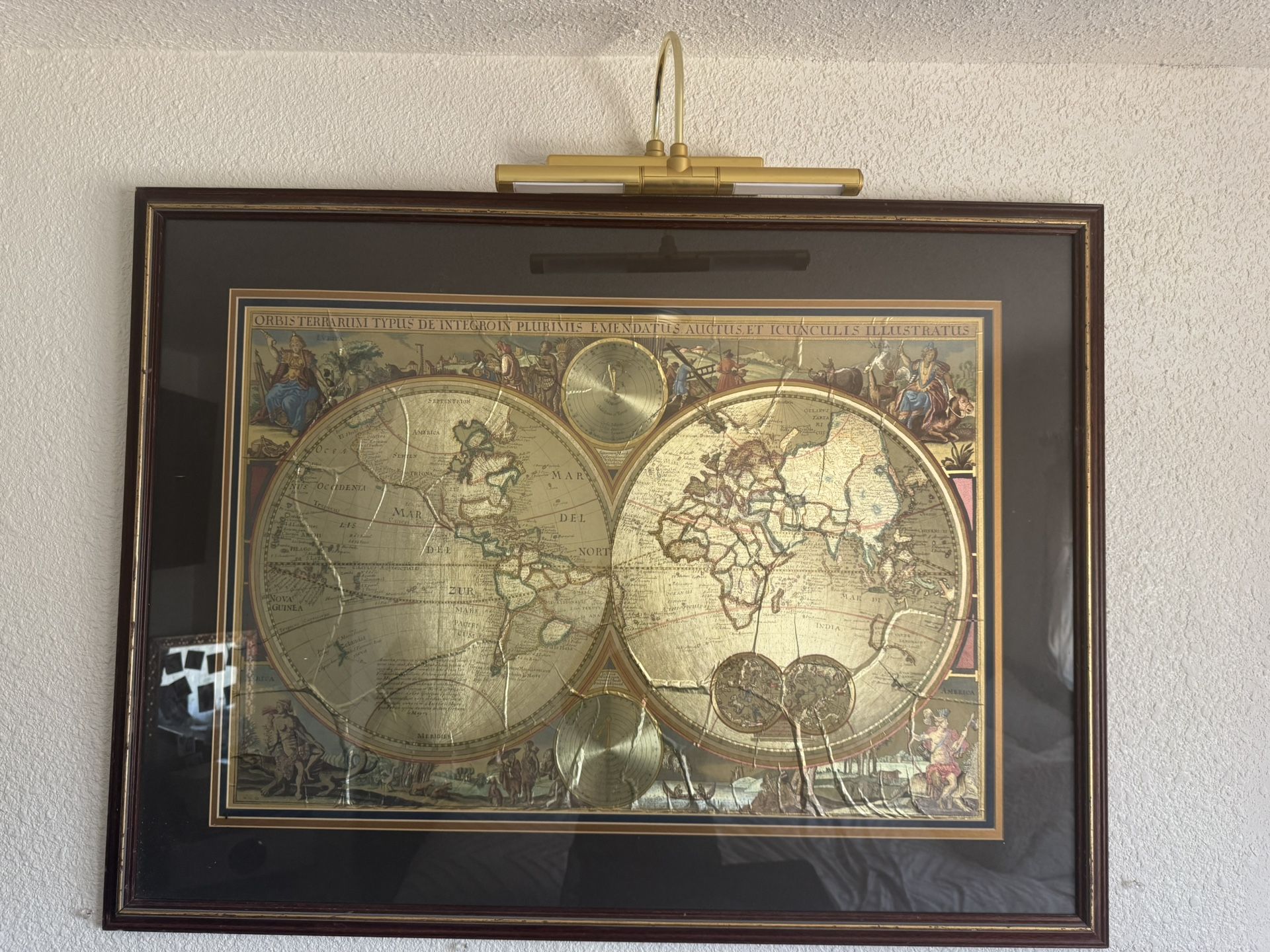 Frame 40x30 Double Hemisphere World Map" with gold foil accents, by The Bombay Company