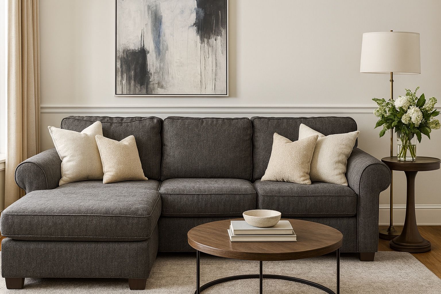 ✨ Modern Charcoal Gray Sectional couch  Sofa w/ Chaise – Excellent Condition ✨