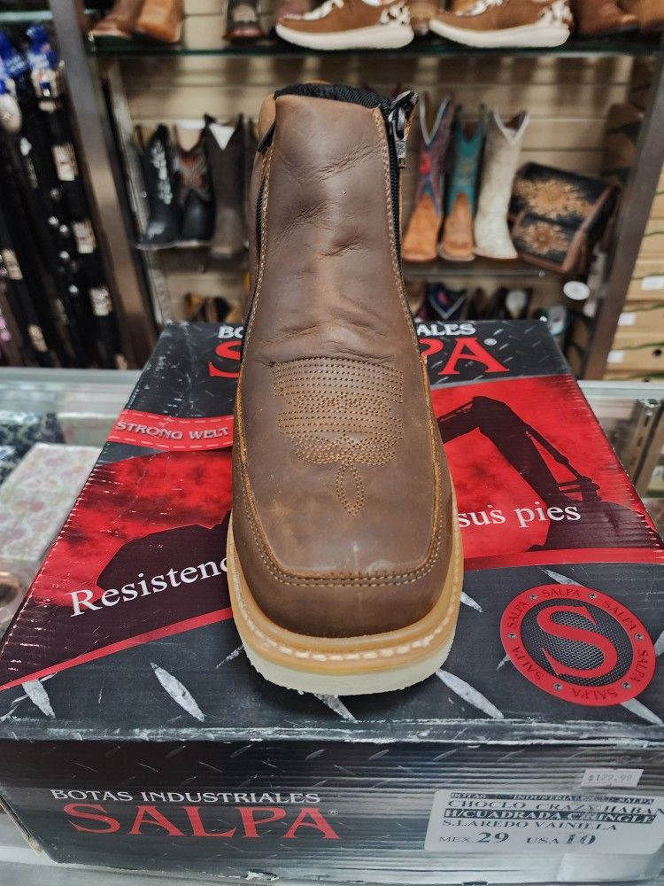 *Free delivery* new brown zipper Salpa work boots men anti slip all sizes ask made in mexico
