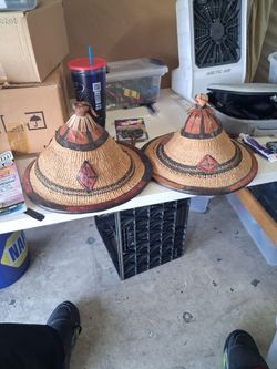 Fulani handmade vintage strawberry & leather hats.