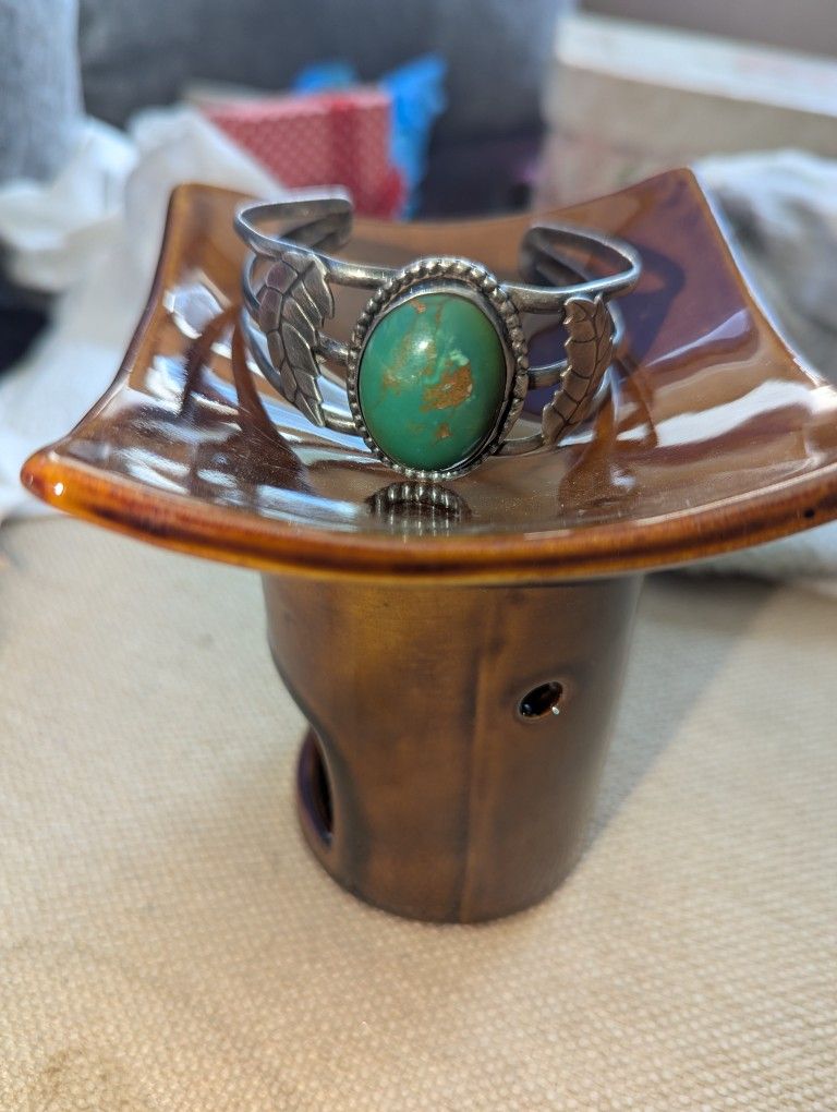 Antique Handmade Turquoise Green Silver Bracelet