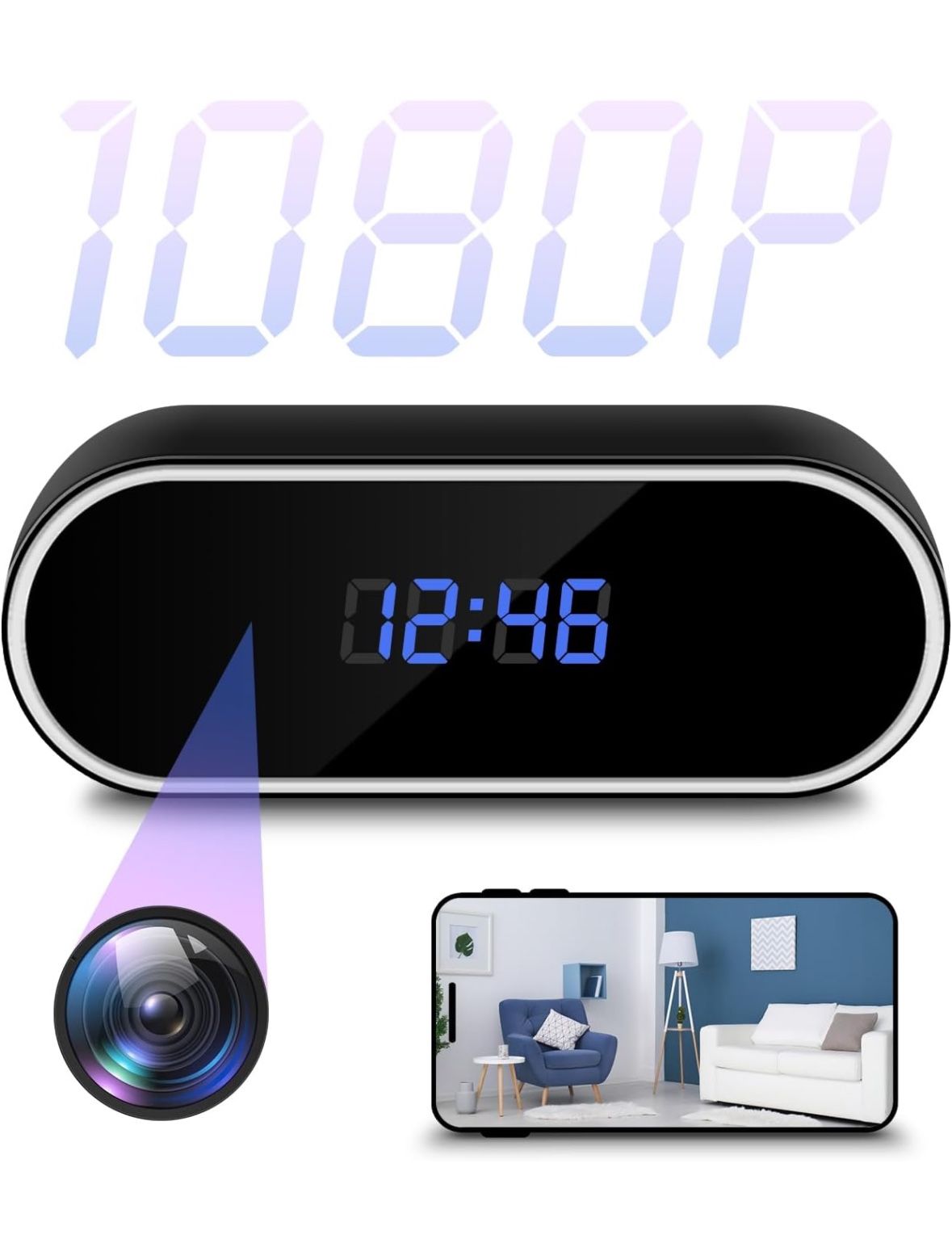 WiFi Hidden Camera Clock HD 1080P Spy Cameras Wireless Indoor Security Surveillance Camera Small Nanny Cam with Motion Detection, Remote Viewing for H