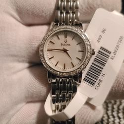 NEW LADIE'S BEAUTIFUL LUXURY SILVER-TONE 100% AUTHENTIC BRACELETE BULOVA WATCH.