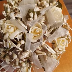 Wedding Bouquet with hand made Migajon Flowers 