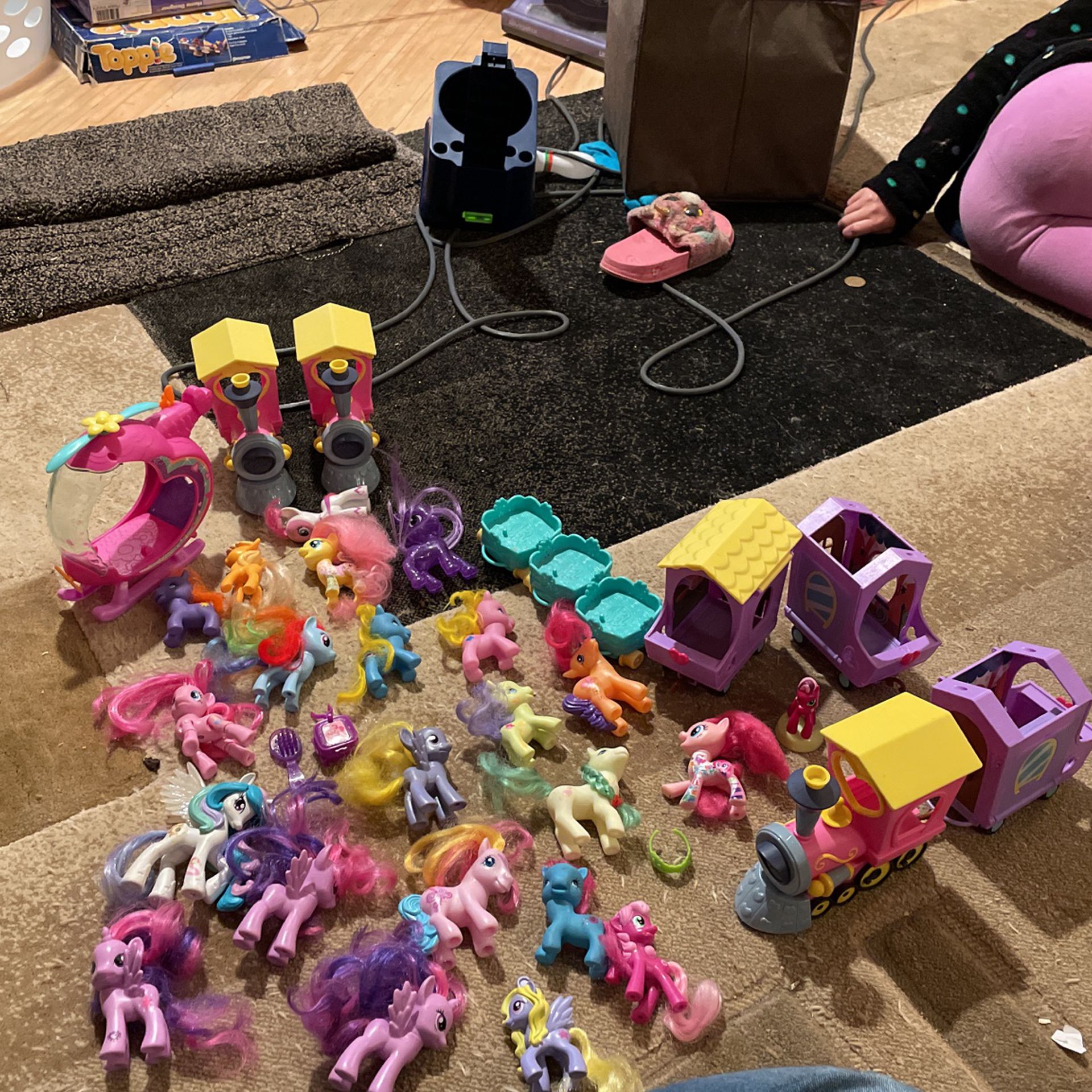 My little pony helicopter train and lots of my little ponies