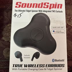 Acellaries Soundspin The Ultimate Fidget Spinner With Integrate TWS Earbuds True Wireless Earbuds with Portable Charging Case & Fidget Spinner Black 