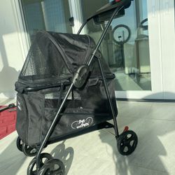 Black Pet Stroller For Dogs, Cats, Small Animals Up To 45 Pounds
