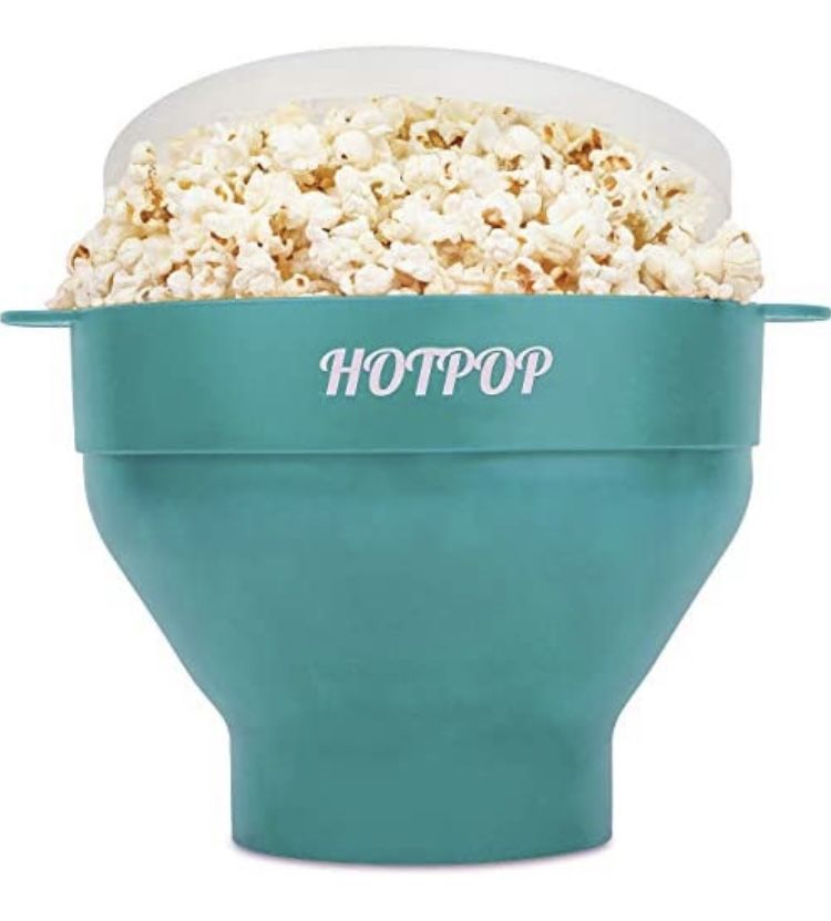 The Original Hotpop Microwave Popcorn Popper, Silicone Popcorn Maker, Collapsible Bowl BPA-Free and Dishwasher Safe- 20 Colors Available (Cyan)