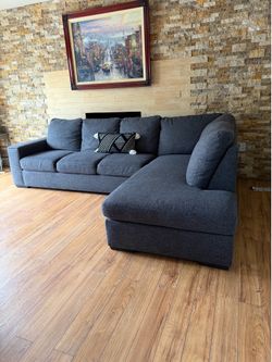 FREE DELIVERY – Living Spaces Modern Dark Gray Sectional Sofa w/Chaise