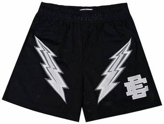 Brand New Eric Emanuel EE Lightning Bolt Black Mesh Shorts * New Eric Emanuel EE Bla